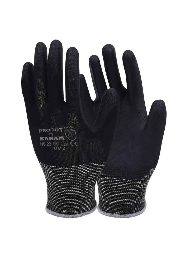Karam Karam HS 22 Black Liner With Black PU Coating Gloves Black Large