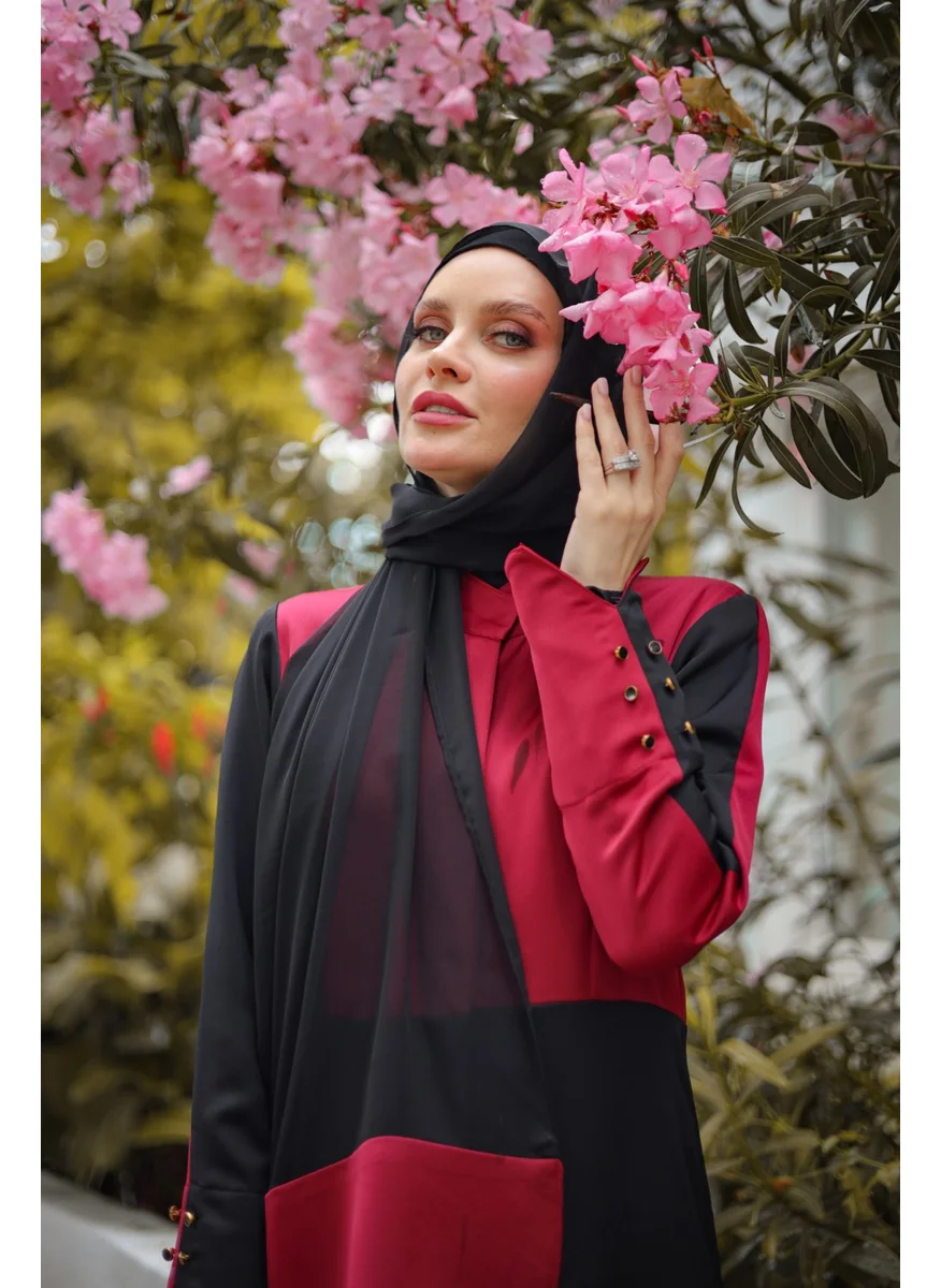 Harika Wear Burgundy Black Color Silk Abaya Ferace