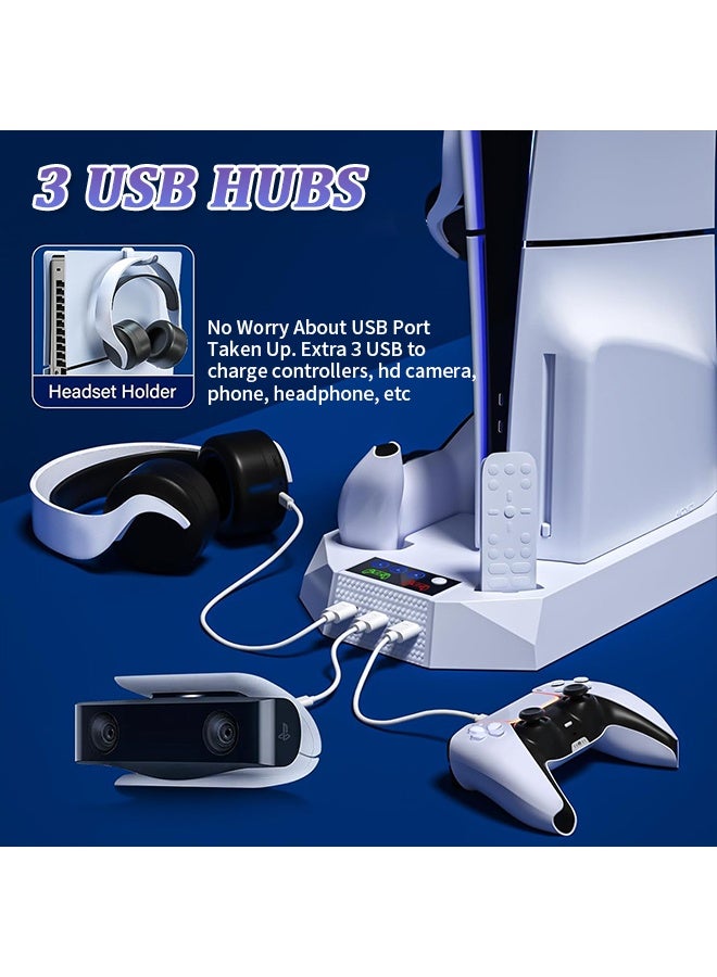 PS5 Stand with Silent Cooling Fan, Dual Controller Charging Dock & Headset Holder, All-in-One Vertical Stand, Fast Charging Station, PS5 Accessories for PS5 Digital and Disc Edition Console - Image 4