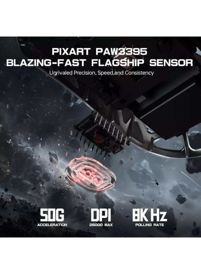 هجوم القرش ماوس ألعاب لاسلكي وسلكي وبلوتوث R3 فائق الخفة 46 جرام مصنوع من سبائك المغنيسيوم، بمعدل استطلاع 8 كيلوهرتز، ومستشعر PAW3395 بدقة 26 ألف نقطة في البوصة قابل للبرمجة مع شريط لاصق - Image 5