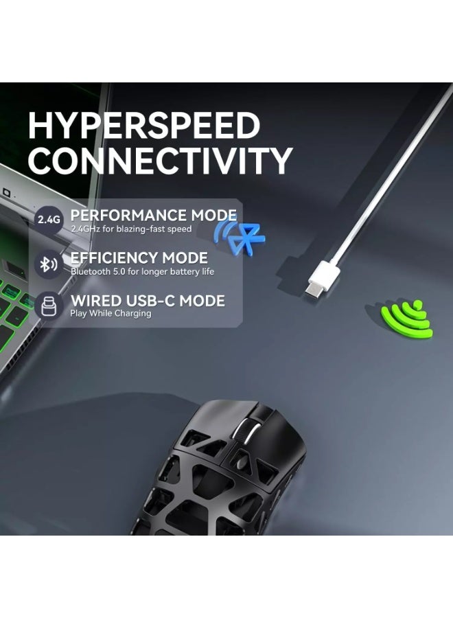 هجوم القرش ماوس ألعاب لاسلكي وسلكي وبلوتوث R3 فائق الخفة 46 جرام مصنوع من سبائك المغنيسيوم، بمعدل استطلاع 8 كيلوهرتز، ومستشعر PAW3395 بدقة 26 ألف نقطة في البوصة قابل للبرمجة مع شريط لاصق - Image 2