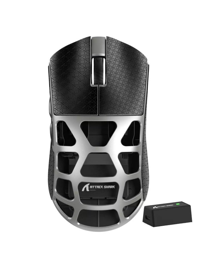 هجوم القرش ماوس ألعاب لاسلكي وسلكي وبلوتوث R3 فائق الخفة 46 جرام مصنوع من سبائك المغنيسيوم، بمعدل استطلاع 8 كيلوهرتز، ومستشعر PAW3395 بدقة 26 ألف نقطة في البوصة قابل للبرمجة مع شريط لاصق - Image 1