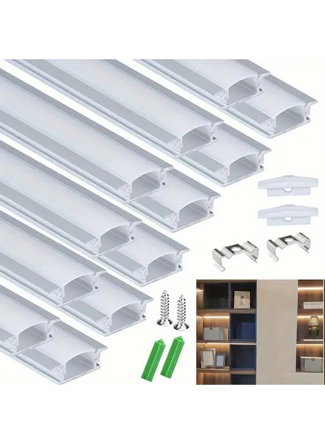 12Pcs 39.37 Inch Embedded LED Strip Diffusion System 3.3ft 1m 25x7mm Low Profile Aluminum Header For Standing Cabinet Floating Shelves Concave Room Routing Slots Milky White Cover Clips - Image 1