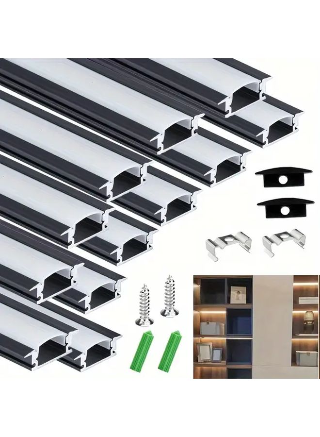 12Pcs 39.37 Inch Embedded LED Strip Diffusion System 3.3ft 1m 25x7mm Low Profile Aluminum Header For Standing Cabinet Floating Shelves Concave Room Routing Slots Milky White Cover Clips - Image 4