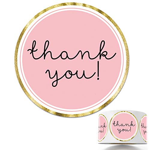Mr.Mug Chic Gold Thank You Labels, Round Pink Stickers, 1.4 Inch Adhesive Stickers - 500 Pack - Image 2