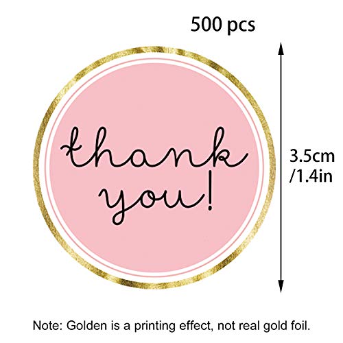 Mr.Mug Chic Gold Thank You Labels, Round Pink Stickers, 1.4 Inch Adhesive Stickers - 500 Pack - Image 4