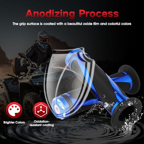 Wacece 7/8" 22mm ATV Handlebar Grips Non-Slip Universal for Foreman Recon Raptor Grizzly Warrior Rancher Fourtrax Blaster Prairie ATV 4 Wheeler Quards Blue - Image 4