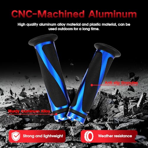 Wacece 7/8" 22mm ATV Handlebar Grips Non-Slip Universal for Foreman Recon Raptor Grizzly Warrior Rancher Fourtrax Blaster Prairie ATV 4 Wheeler Quards Blue - Image 2