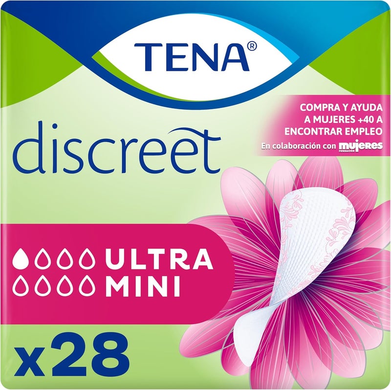 TENA Discreet Ultra Mini x 28 Ultra Thin Lip Liners for Women with microPROTEX Technology for Incontinence and Mild Urine Loss - Image 1