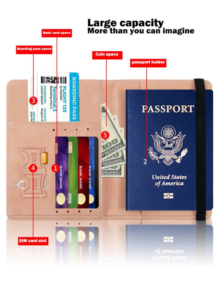 أغطية جواز السفر الجلدية، محفظة السفر، حامل جواز السفر (وردي) - Image 2