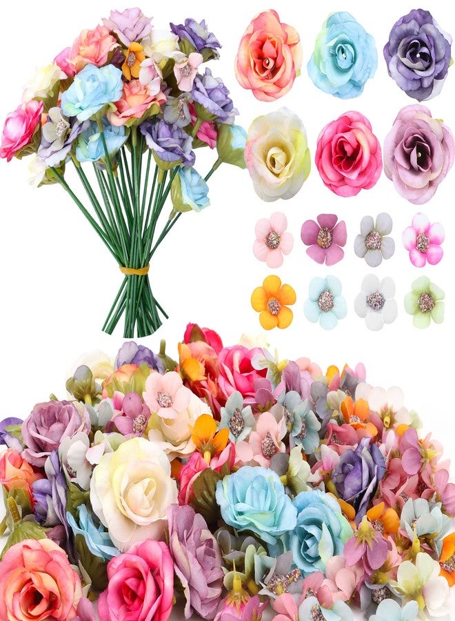 TBoxBo 220 Pieces Mini Flower Heads,Artificial Rose Flowers with Stems,Multicolor Daisy Roses Elegant Faux for Weddings, Bouquets Parties, Home Decorations (9j3s5w2yr25) - Image 1