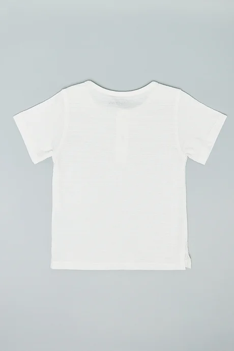 أر أند بي Solid T-Shirt with Henley Neck and Short Sleeves