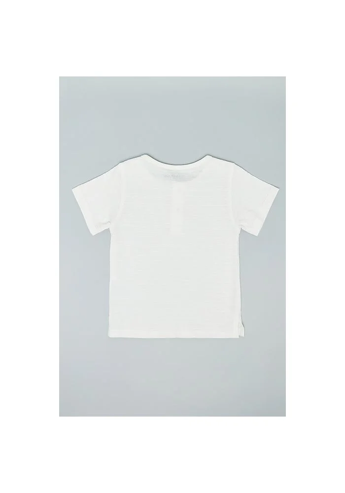 أر أند بي Solid T-Shirt with Henley Neck and Short Sleeves