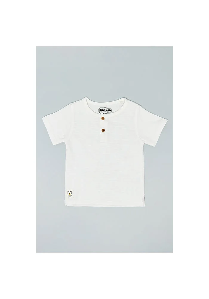 أر أند بي Solid T-Shirt with Henley Neck and Short Sleeves