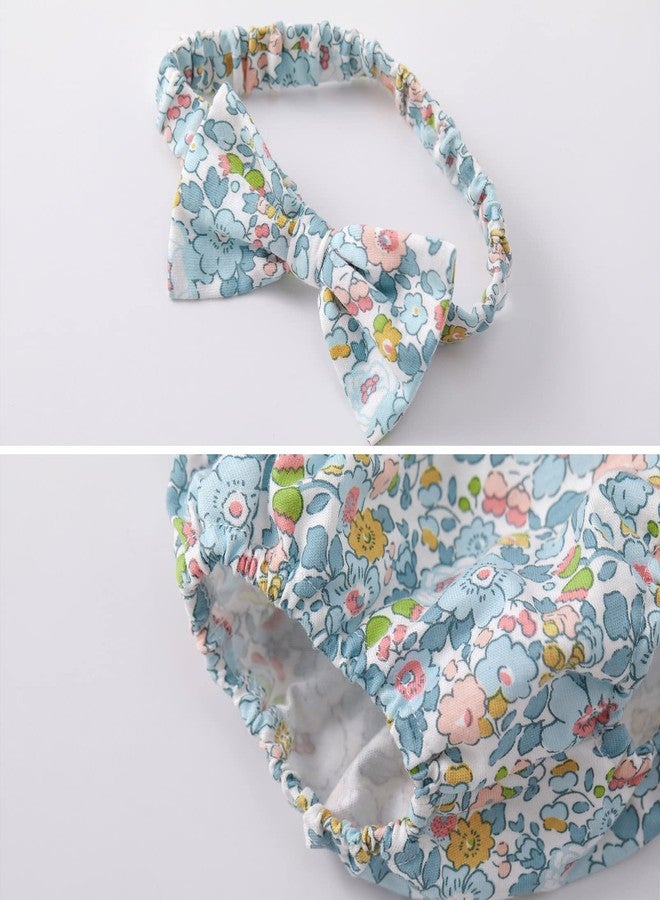 PureBorn فستان بنات بيوربورن مع شورت داخلي - فستان لعب بأكمام طويلة مع غطاء حفاضات 3-6 أشهر مزخرف بالأزهار باللون الأزرق - Image 5