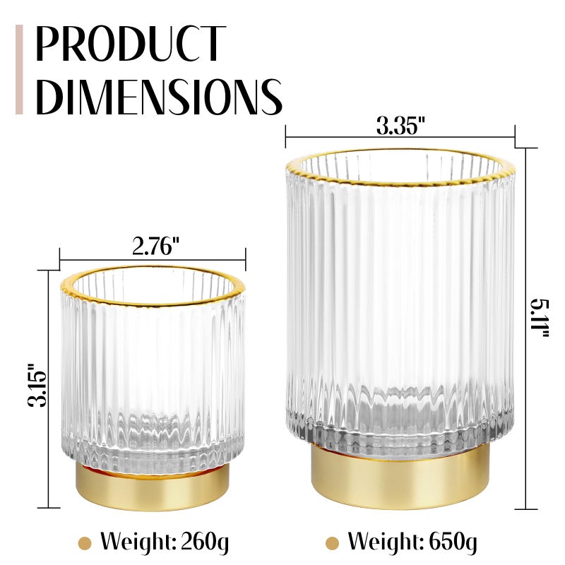 FullMeet Makeup Brush holder Organizer, Crystal Glass Toothbrush Holders, Striped Make Up Brush Holder for Vanity, Pen Holder for Desk, Vase -White (S+L) - Image 2