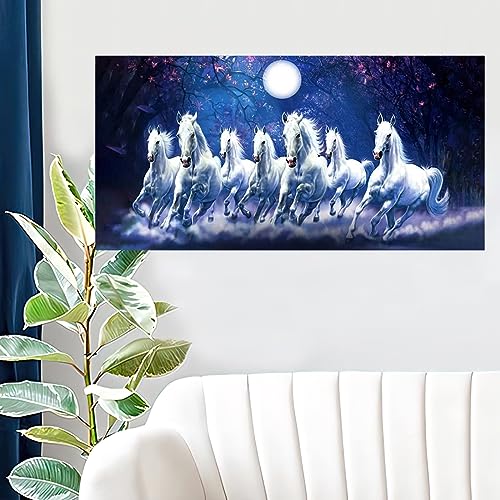 wallpics Seven horses Vastu Painting for Home and Wall Decor | Running Horses Painting Vaastu |Horse Vinyl Sticker Poster (Sunset Blue, 50 Cm X 100 Cm), Multicolor - Image 4