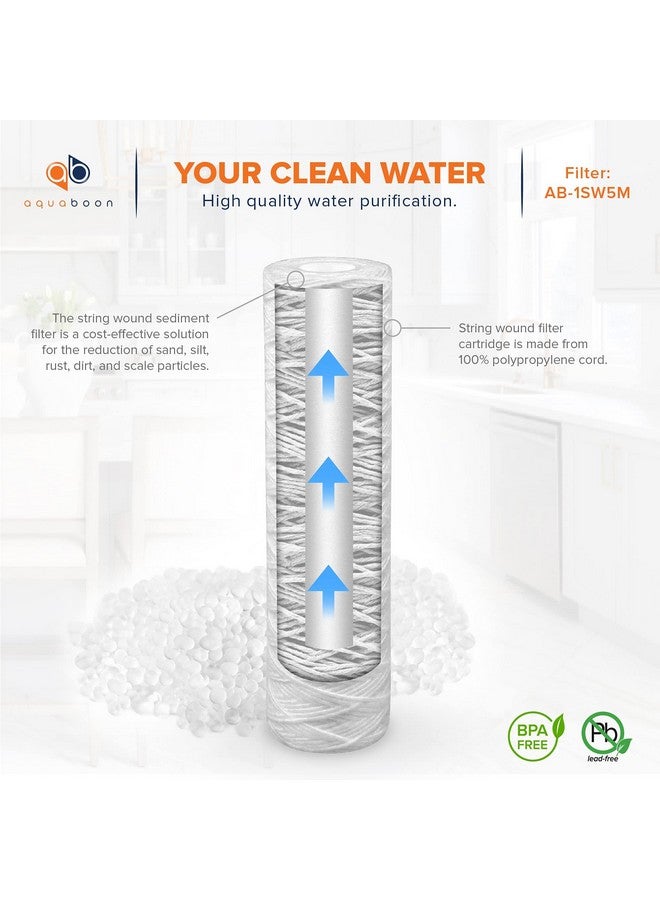 أكوابون خرطوشة فلتر مياه بديلة Aquaboon Whole House 5 ميكرون 10 × 2.5 خيط ملفوف لتصفية الرواسب متوافقة مع فلتر مياه الآبار WHKF-WHSW، عبوة من 6 قطع - Image 4