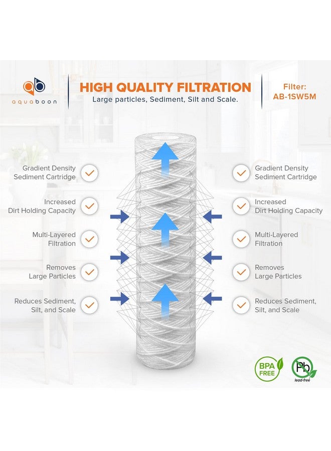 أكوابون خرطوشة فلتر مياه بديلة Aquaboon Whole House 5 ميكرون 10 × 2.5 خيط ملفوف لتصفية الرواسب متوافقة مع فلتر مياه الآبار WHKF-WHSW، عبوة من 6 قطع - Image 2