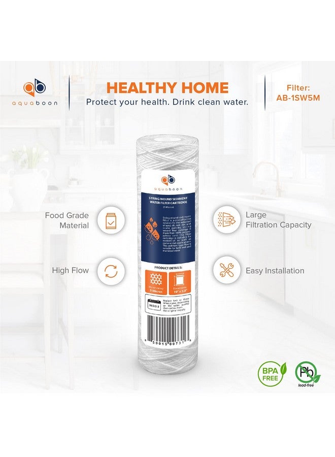 أكوابون خرطوشة فلتر مياه بديلة Aquaboon Whole House 5 ميكرون 10 × 2.5 خيط ملفوف لتصفية الرواسب متوافقة مع فلتر مياه الآبار WHKF-WHSW، عبوة من 6 قطع - Image 3