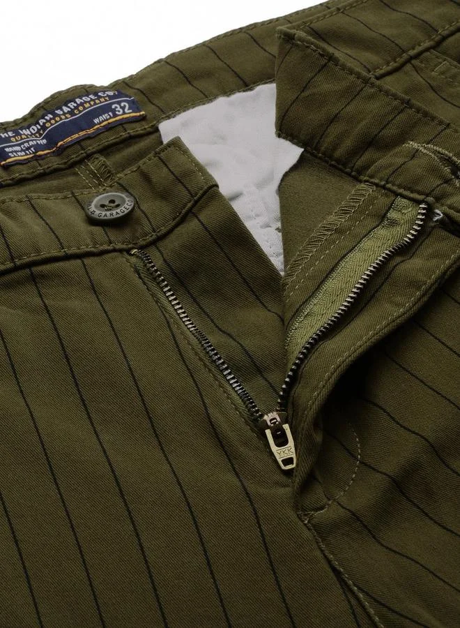 The Indian Garage Co Olive Men Olive Green Slim Fit Striped Chinos for Men | Best Price UAE