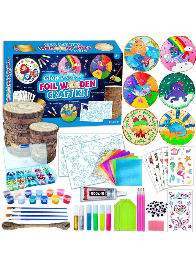 atydkug Atydkug Kids Wooden Painting Kit - Glow in the Dark Foil Arts Fun Kit DIY Crafts Gifts for Boys Girls Ages 6-12 Wood Slices Gem Diamond Kit Painting Sets Creative Art Toys Birthday Party Arts & Crafts  - Image 1