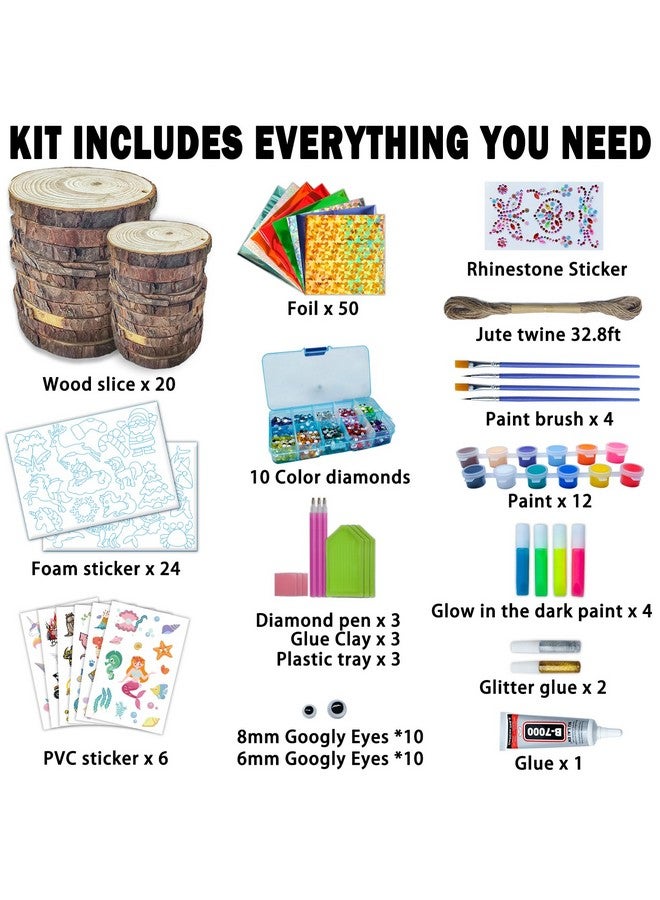 atydkug Atydkug Kids Wooden Painting Kit - Glow in the Dark Foil Arts Fun Kit DIY Crafts Gifts for Boys Girls Ages 6-12 Wood Slices Gem Diamond Kit Painting Sets Creative Art Toys Birthday Party Arts & Crafts  - Image 5