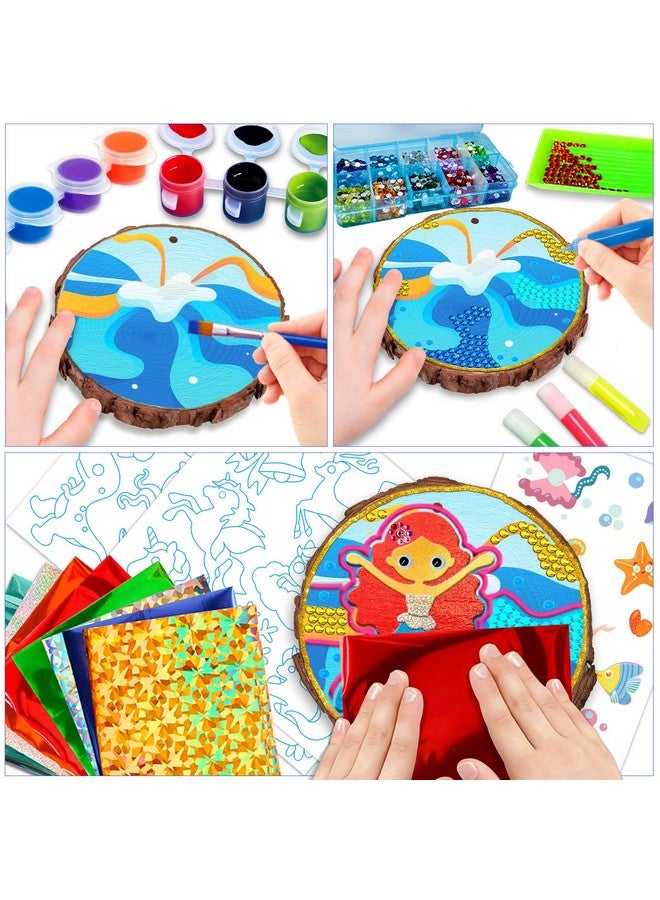 atydkug Atydkug Kids Wooden Painting Kit - Glow in the Dark Foil Arts Fun Kit DIY Crafts Gifts for Boys Girls Ages 6-12 Wood Slices Gem Diamond Kit Painting Sets Creative Art Toys Birthday Party Arts & Crafts  - Image 4