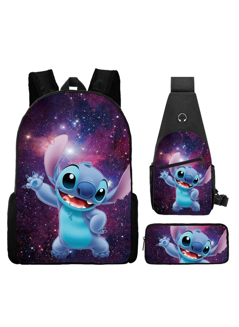 general 3-Piece Cartoon Stitch 3D Print Backpack Set - Image 1