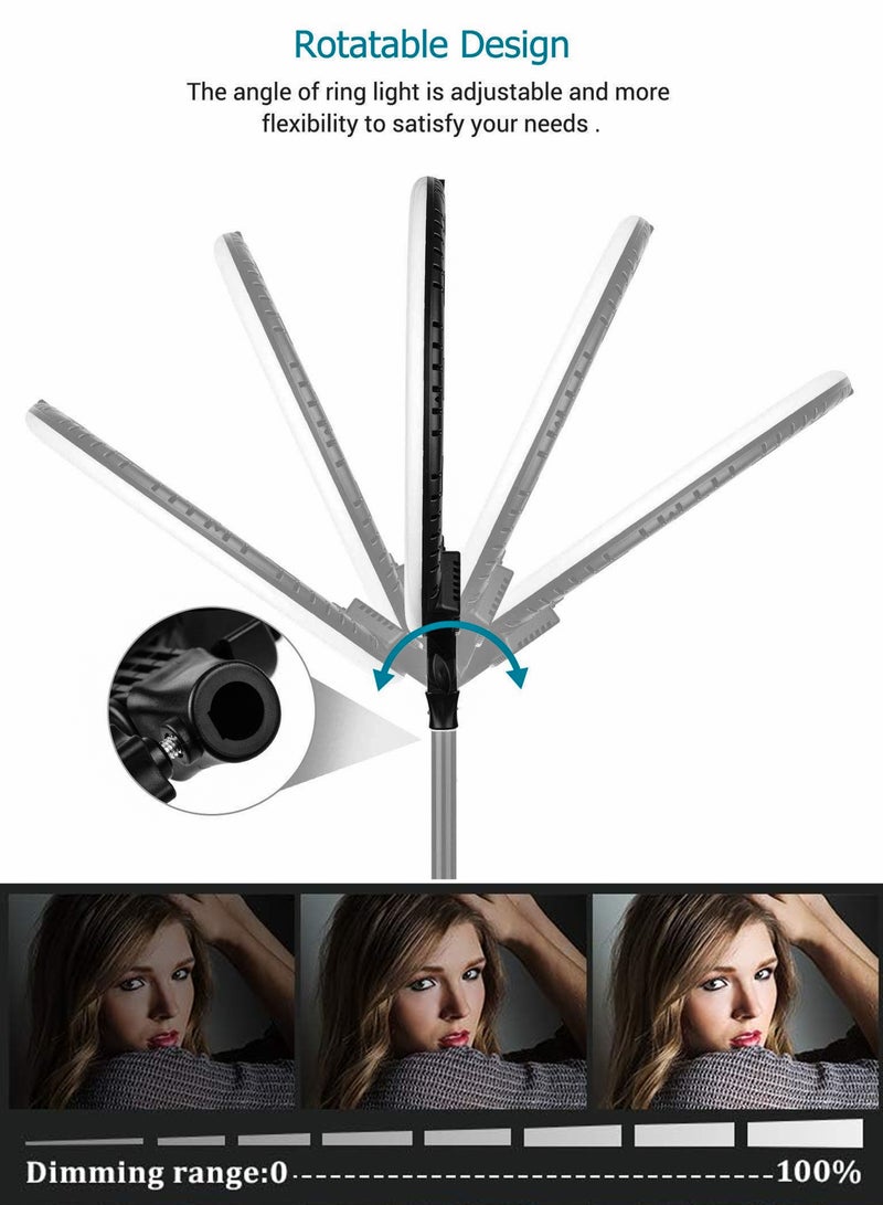 DBLEW 18 inch Dimmable Circle LED Studio Selfie Ring Light With 90Inch Tripod Stand Remote And 3 Mobile Phone Holders For Makeup Camera Photography YouTube Video Shoot TikTok Vlog Live Stream With Carry Bag - Image 5