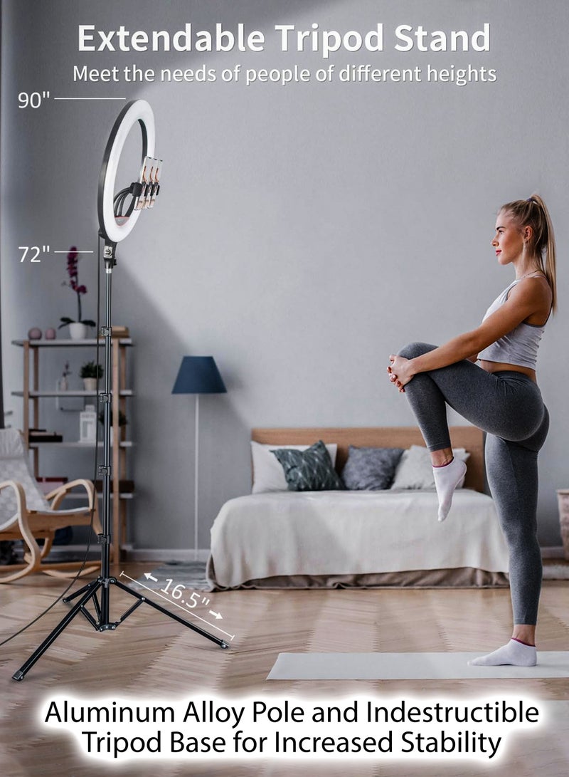 DBLEW 18 inch Dimmable Circle LED Studio Selfie Ring Light With 90Inch Tripod Stand Remote And 3 Mobile Phone Holders For Makeup Camera Photography YouTube Video Shoot TikTok Vlog Live Stream With Carry Bag - Image 3