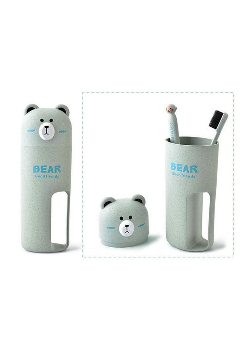 KASTWAVE Travel Toothbrush holder and toothbrush Set, Bear Portable Business Wash Cup Holder, Toothbrush Storage Box Very Suitble for Family, Camping(green) - Image 1