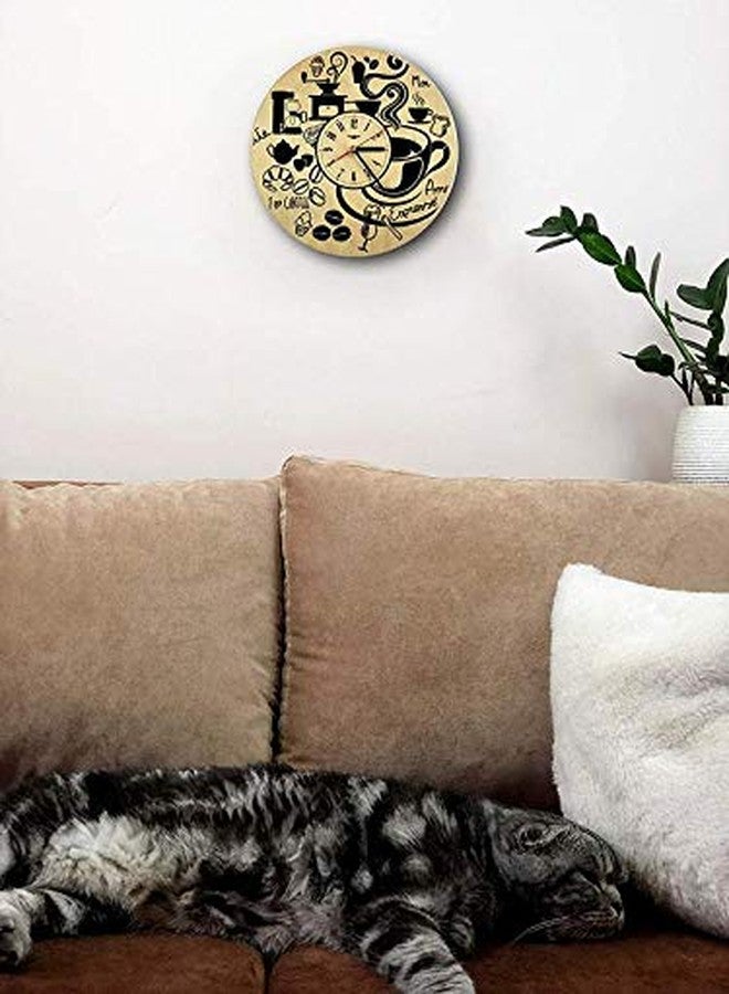 NABSTER Coffee Shop Wall Clock Made of Eco Friendly Wood - Unique Gift Idea and Home Decor - for HomeWall Art for Living Room Kitchen Bedroom Kids -12 Inch - Image 5