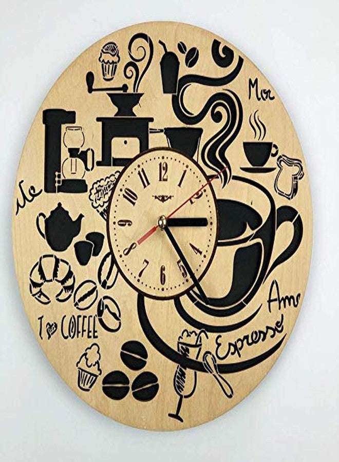 NABSTER Coffee Shop Wall Clock Made of Eco Friendly Wood - Unique Gift Idea and Home Decor - for HomeWall Art for Living Room Kitchen Bedroom Kids -12 Inch - Image 1