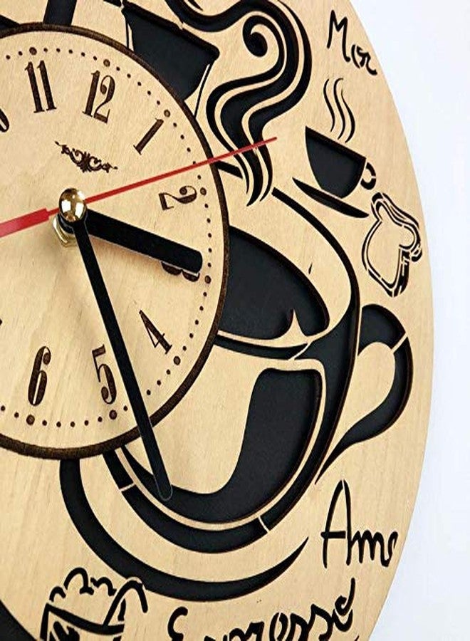 NABSTER Coffee Shop Wall Clock Made of Eco Friendly Wood - Unique Gift Idea and Home Decor - for HomeWall Art for Living Room Kitchen Bedroom Kids -12 Inch - Image 3