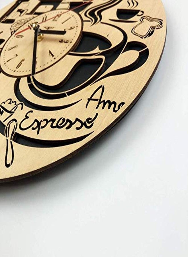 NABSTER Coffee Shop Wall Clock Made of Eco Friendly Wood - Unique Gift Idea and Home Decor - for HomeWall Art for Living Room Kitchen Bedroom Kids -12 Inch - Image 2