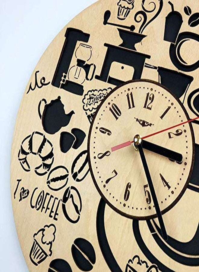 NABSTER Coffee Shop Wall Clock Made of Eco Friendly Wood - Unique Gift Idea and Home Decor - for HomeWall Art for Living Room Kitchen Bedroom Kids -12 Inch - Image 4
