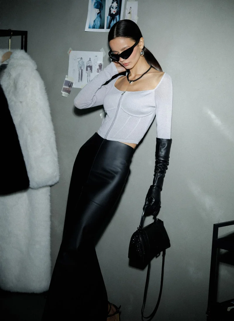 Lichi Zip-up jersey corset top
