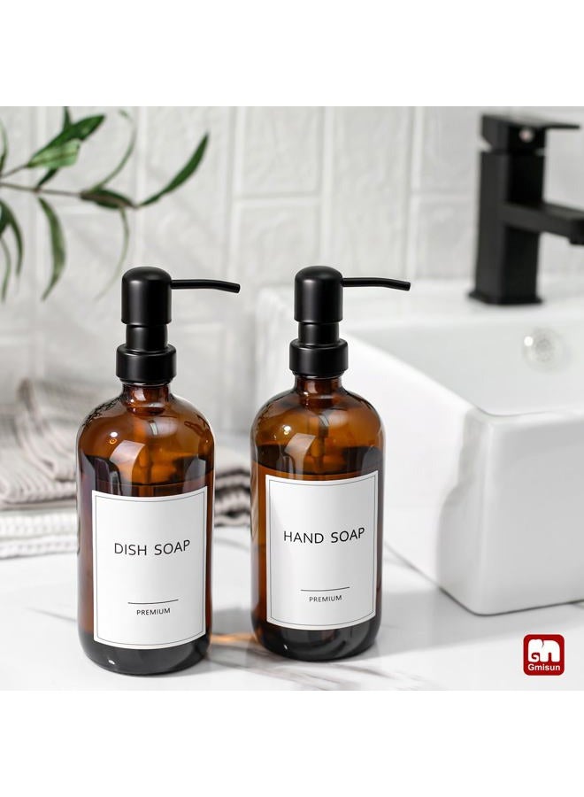 GMISUN Amber Glass Soap Dispenser, 2 Pack Bathroom Hand Soap Dispensers with Stainless Steel Pump, 17 Fl Oz Kitchen Hand and Dish Soap Dispenser Set, Modern Vintage Liquid Brown Soap Dispensers Bottle - Image 5