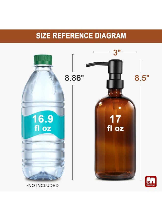GMISUN Amber Glass Soap Dispenser, 2 Pack Bathroom Hand Soap Dispensers with Stainless Steel Pump, 17 Fl Oz Kitchen Hand and Dish Soap Dispenser Set, Modern Vintage Liquid Brown Soap Dispensers Bottle - Image 2