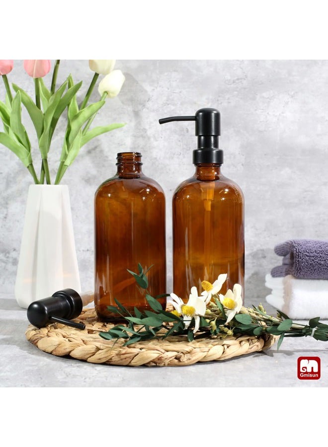 GMISUN Amber Glass Soap Dispenser, 2 Pack Bathroom Hand Soap Dispensers with Stainless Steel Pump, 17 Fl Oz Kitchen Hand and Dish Soap Dispenser Set, Modern Vintage Liquid Brown Soap Dispensers Bottle - Image 4