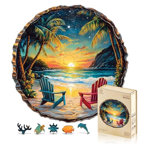 Jigfoxy Wooden Puzzle for Adults Sunset Beach Wooden Jigsaw Puzzle Unique AnimalShaped WoodCut Puzzle for Family and Friends Perfect Valentines Day Gifts XL173 172in545pcs - Image 1