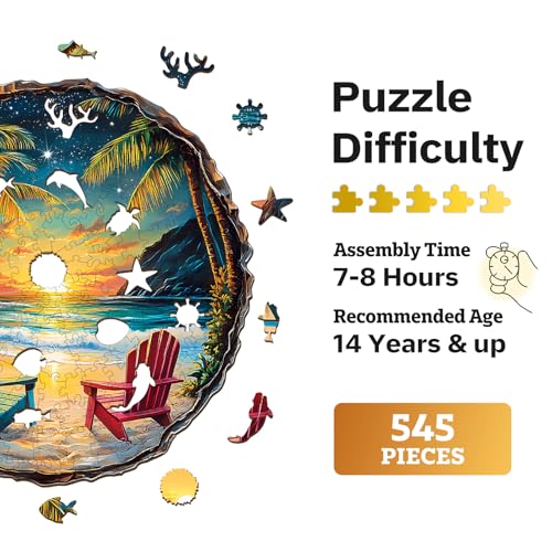 Jigfoxy Wooden Puzzle for Adults Sunset Beach Wooden Jigsaw Puzzle Unique AnimalShaped WoodCut Puzzle for Family and Friends Perfect Valentines Day Gifts XL173 172in545pcs - Image 5