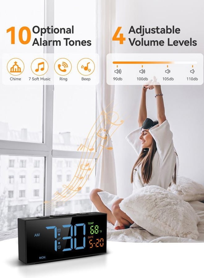 Netzu Alarm Clocks Bedside, Loud Alarm Clock with Temperature and Date, 10 Alarm Tones, 4 Volumes, Dual Alarm, Snooze, 5 Dimmer, Manual DST, USB Charger, Calendar Clock for Elderly (Blue) - Image 2