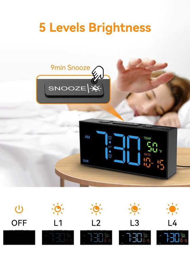 Netzu Alarm Clocks Bedside, Loud Alarm Clock with Temperature and Date, 10 Alarm Tones, 4 Volumes, Dual Alarm, Snooze, 5 Dimmer, Manual DST, USB Charger, Calendar Clock for Elderly (Blue) - Image 5