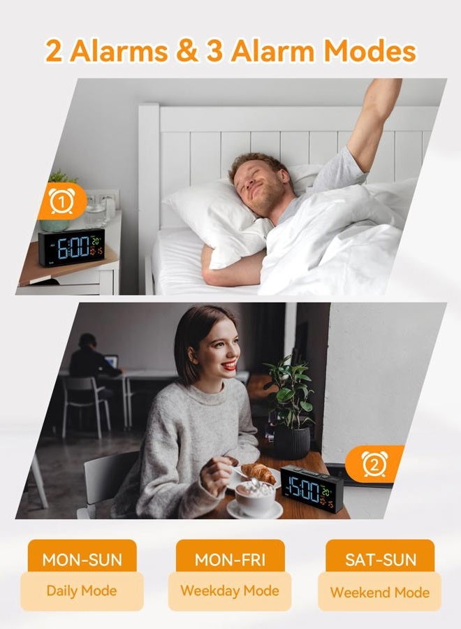 Netzu Alarm Clocks Bedside, Loud Alarm Clock with Temperature and Date, 10 Alarm Tones, 4 Volumes, Dual Alarm, Snooze, 5 Dimmer, Manual DST, USB Charger, Calendar Clock for Elderly (Blue) - Image 3