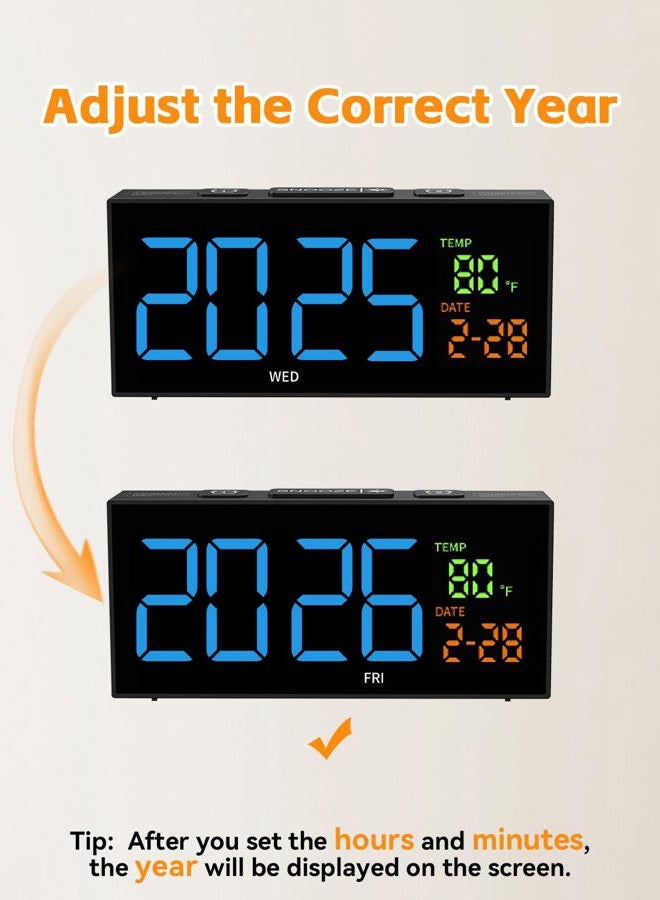 Netzu Alarm Clocks Bedside, Loud Alarm Clock with Temperature and Date, 10 Alarm Tones, 4 Volumes, Dual Alarm, Snooze, 5 Dimmer, Manual DST, USB Charger, Calendar Clock for Elderly (Blue) - Image 4