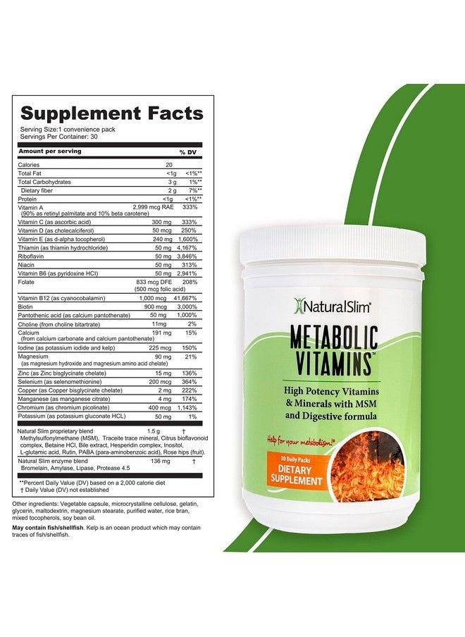 NaturalSlim - Metabolic Vitamins Combination Of High Potency Multivitamins Minerals B Complex Msm & Digestive Formula Supplements For Men & Women Energy & Metabolism Support Capsule 1 Pack - Image 1