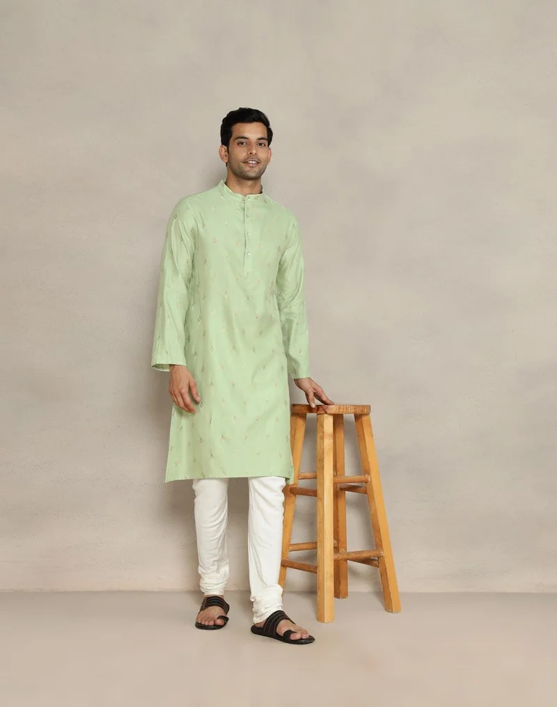 Fabindia Green Viscose Blend Long Kurta