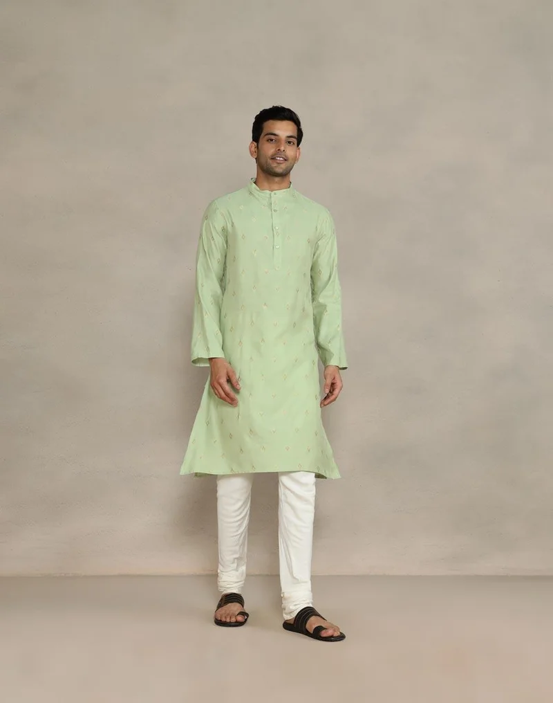Fabindia Green Viscose Blend Long Kurta
